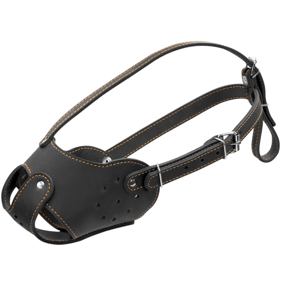 Кожаный намордник для собак КОЛЛАР (бультерьер) Черный