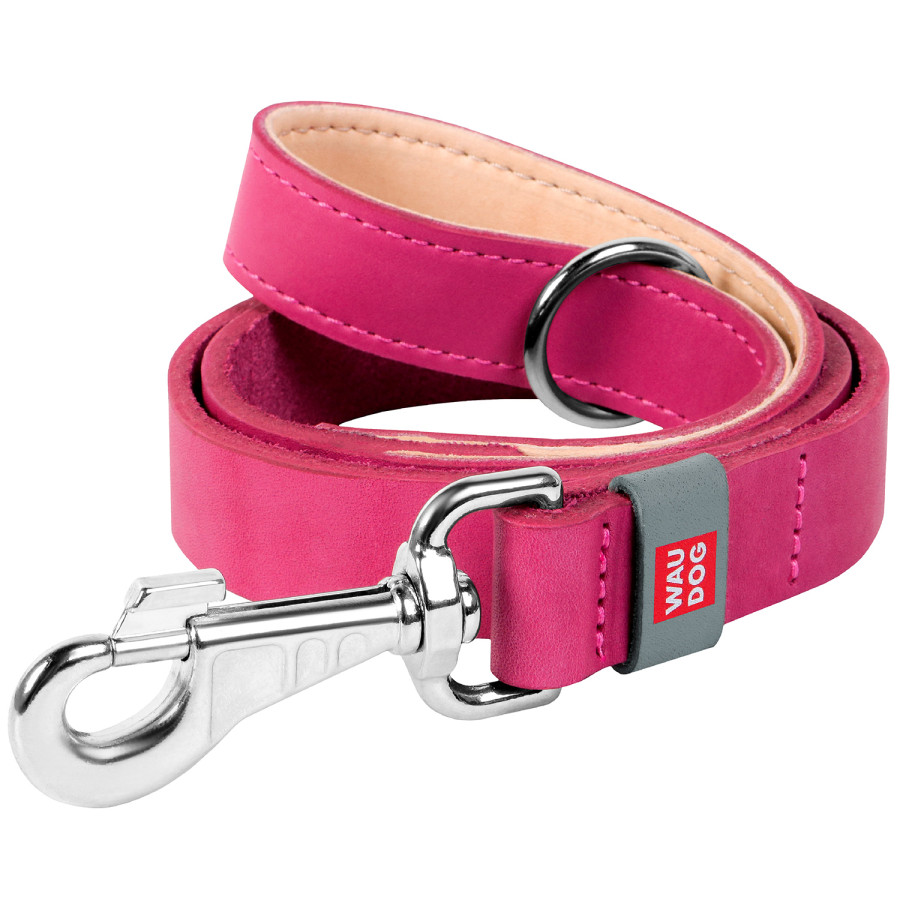 WAUDOG Classic genuine leather dog leash, pink, W 14 mm L 122 cm