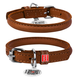 WAUDOG Soft genuine leather dog collar with QR passport, brown, D 10 mm L 39-47 cm
