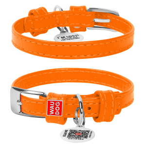 WAUDOG Glamour genuine leather dog collar with QR passport, without decorations, orange, W 25 mm, L 38-49 cm
