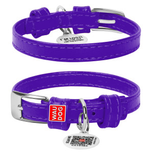 WAUDOG Glamour genuine leather dog collar with QR passport, without decorations, purple, W 25 mm, L 38-49 cm