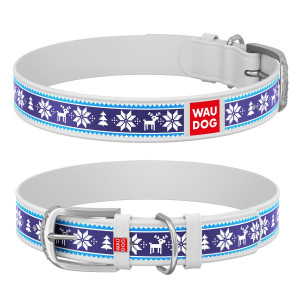 WAUDOG Design dog collar, pattern "Norwegian blue", genuine leather, 