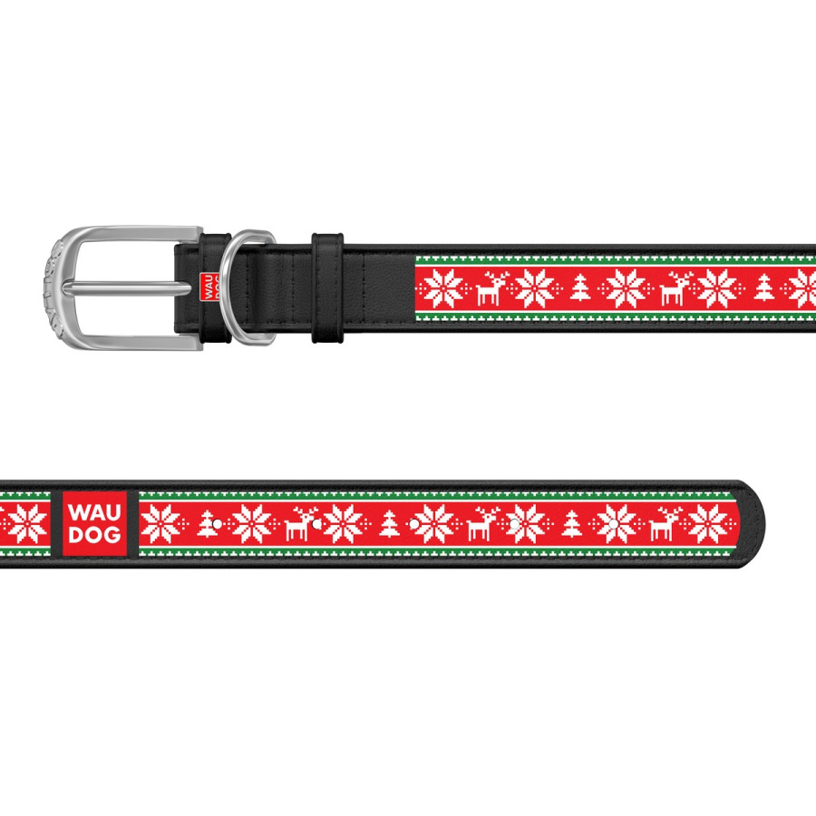 WAUDOG Design dog collar, pattern "Norwegian red", genuine leather, 