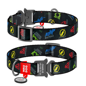 WAUDOG Nylon dog collar with QR-passport, "Justice League" DC Comics, metal fastex buckle with an area for engraving