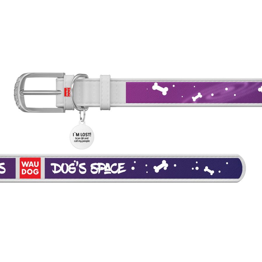 Нашийник для собак WAUDOG Design, малюнок "Космос для собак", преміум шкіра, металева пряжка