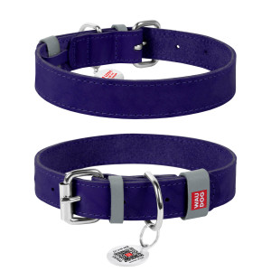 WAUDOG Classic genuine leather dog collar with QR passport, purple, W 25 mm L 38-49 cm