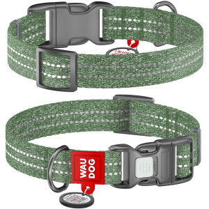 Нашийник для собак WAUDOG Re-cotton з QR паспортом, з відновленої бавовни, пластикова пряжка, зелений