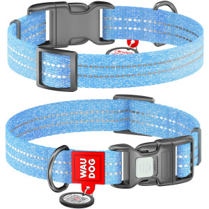 Нашийник для собак WAUDOG Re-cotton з QR паспортом, з відновленої бавовни, пластикова пряжка, блакитний