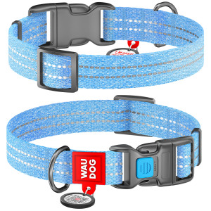 WAUDOG Re-cotton collar with QR passport, from recycled cotton, plastic buckle, blue