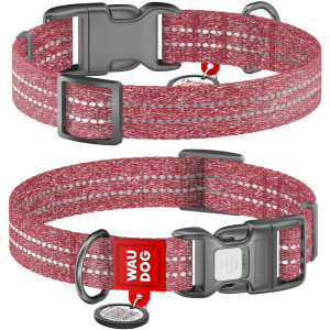 Нашийник для собак WAUDOG Re-cotton з QR паспортом, з відновленої бавовни, пластикова пряжка, червоний