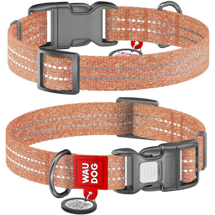 Нашийник для собак WAUDOG Re-cotton з QR паспортом, з відновленої бавовни, пластикова пряжка, помаранчевий