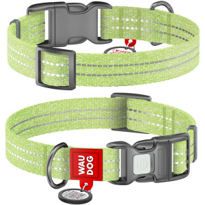 Ошейник для собак WAUDOG Re-cotton с QR паспортом, из восстановленного хлопка, пластиковая пряжка, зеленый