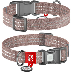 Нашийник для собак WAUDOG Re-cotton з QR паспортом, з відновленої бавовни, пластикова пряжка, коричневий