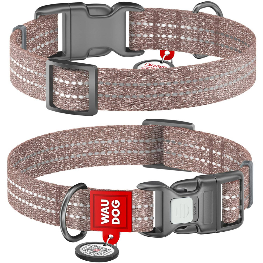 Ошейник для собак WAUDOG Re-cotton с QR паспортом, из восстановленного хлопка, пластиковая пряжка, коричневый