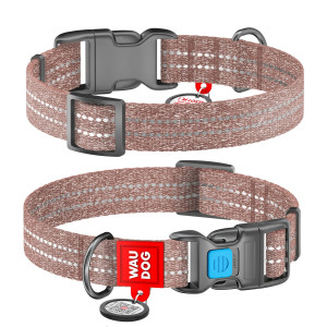 WAUDOG Re-cotton collar with QR passport, from recycled cotton, plastic buckle, brown