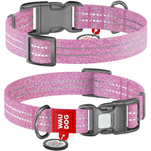 WAUDOG Re-cotton collar with QR passport, from recycled cotton, plastic buckle, pink