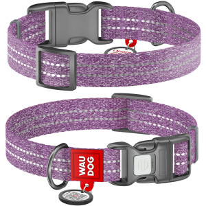 Нашийник для собак WAUDOG Re-cotton з QR паспортом, з відновленої бавовни, пластикова пряжка, фіолетовий