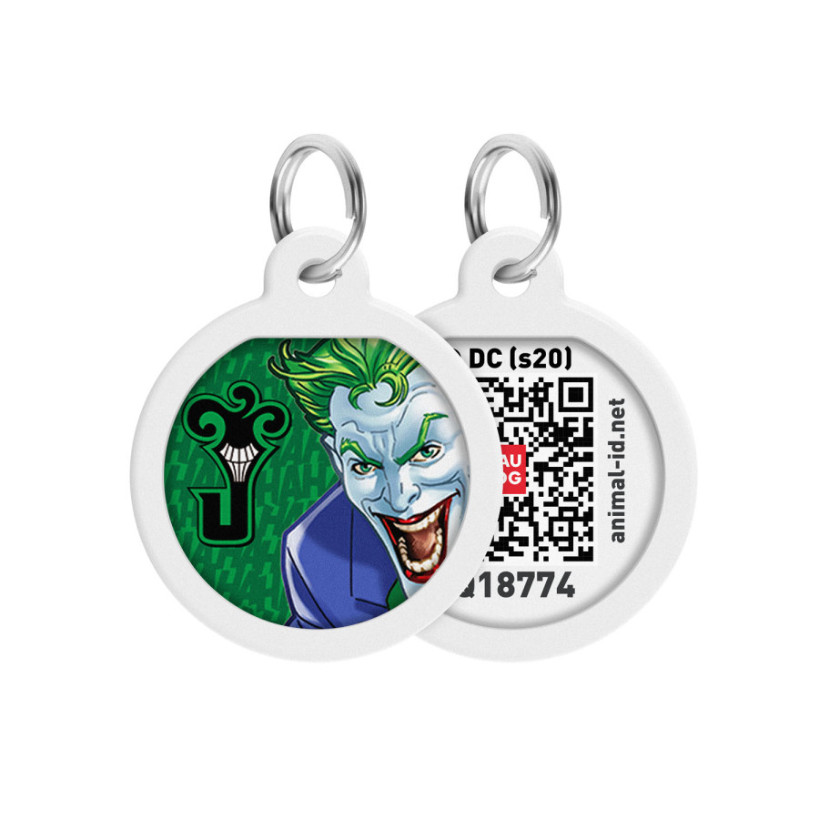 Адресник для собак і котів металевий WAUDOG Smart ID з QR паспортом, малюнок "Джокер зелений"