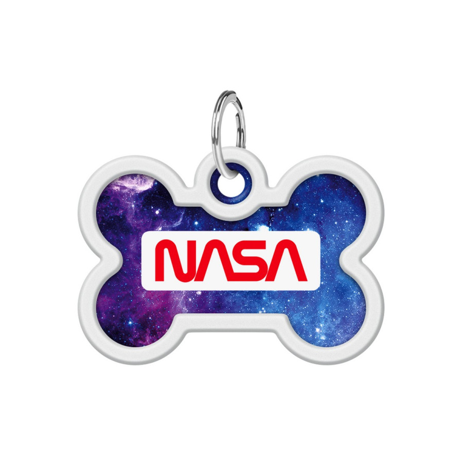 WAUDOG Smart ID metal pet tag with QR-passport, "NASA21" pattern, bone