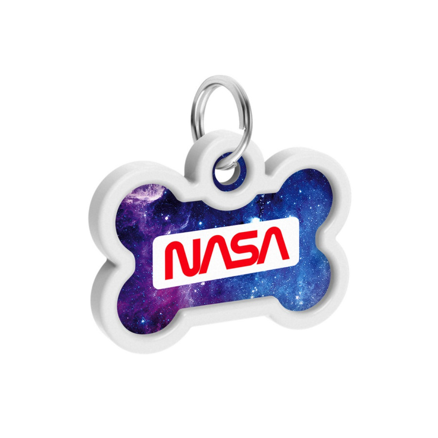 WAUDOG Smart ID metal pet tag with QR-passport, "NASA21" pattern, bone