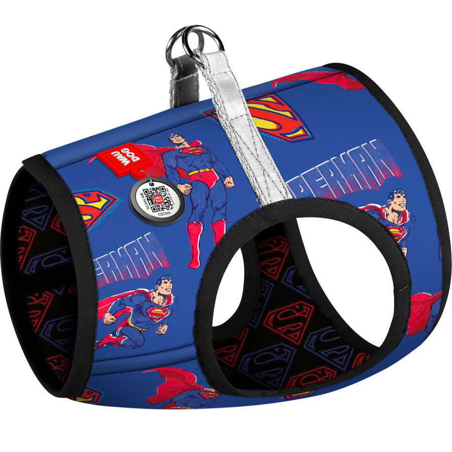 Шлея для собак м’яка WAUDOG Clothes з QR паспортом, малюнок "Сила Супермена"