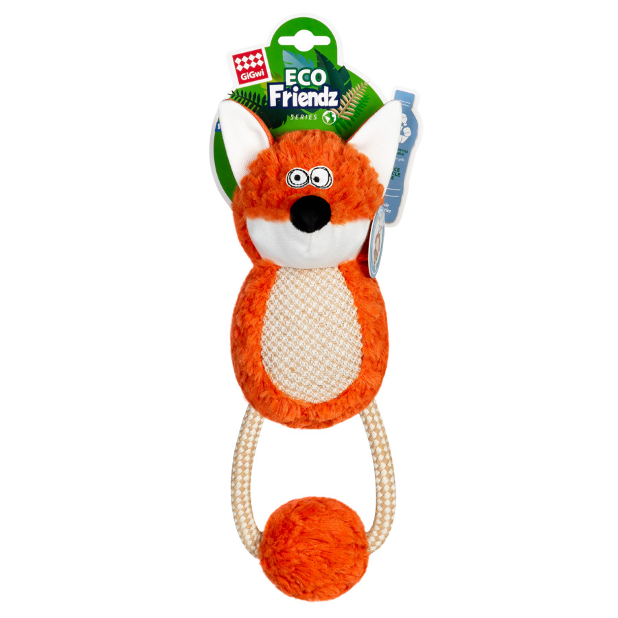 Іграшка для собак Лиса з пищалкою та мотузкою GiGwi ECO FRIENDZ, перероблений текстиль, М, 30 см