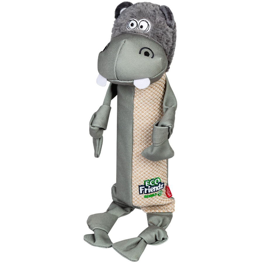 Іграшка для собак Бегемот з пластиковою пляшкою та пищалкою GiGwi ECO FRIENDZ, перероблений текстиль, ПЕТ, L, 39 см