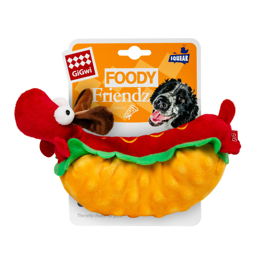 Игрушка для собак Хот-Дог с пищалкой GiGwi Foody Friends, текстиль, плюш, 24 см