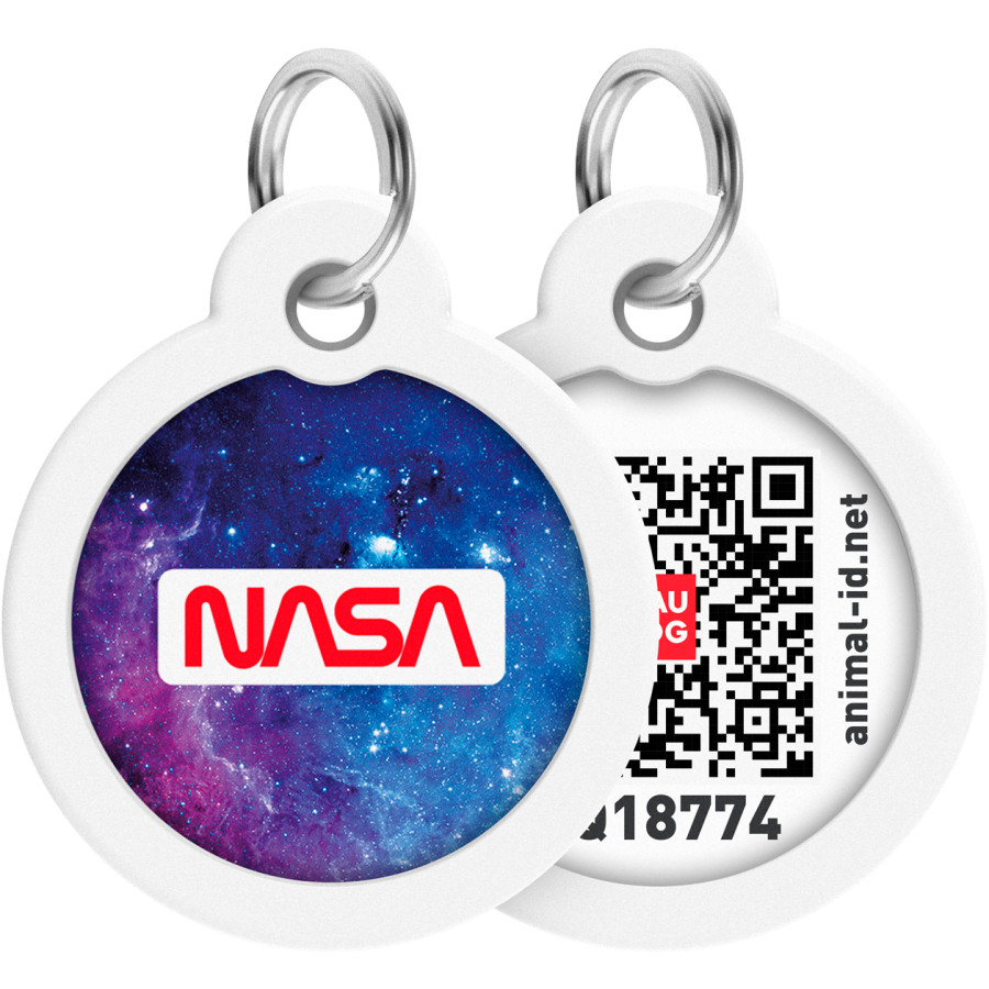 Адресник для собак и котов металлический WAUDOG Smart ID c QR паспортом, премиум, рисунок "NASA21", круг