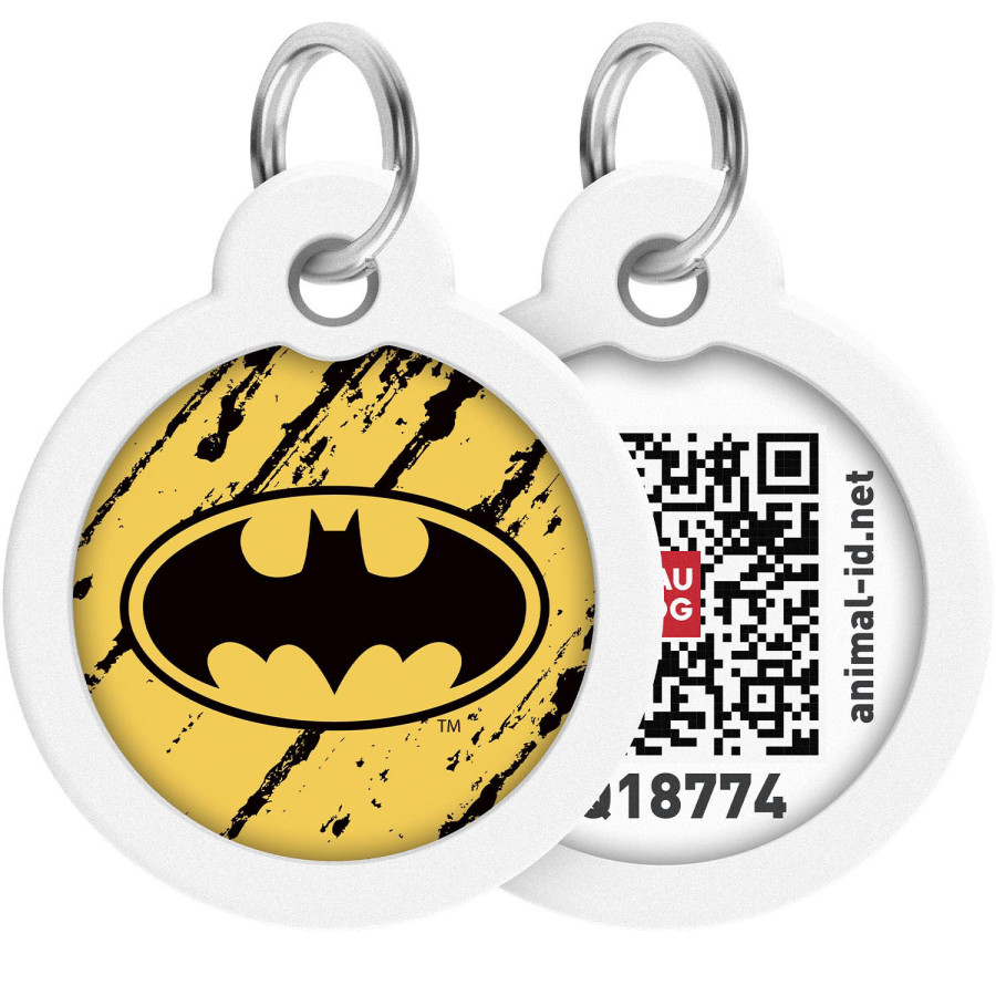 Адресник для собак і котів металевий WAUDOG Smart ID з QR паспортом, малюнок "Бетмен ескіз"
