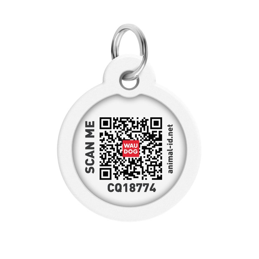Адресник для собак и котов металлический WAUDOG Smart ID c QR паспортом, рисунок "Тризуб оливковый", круг