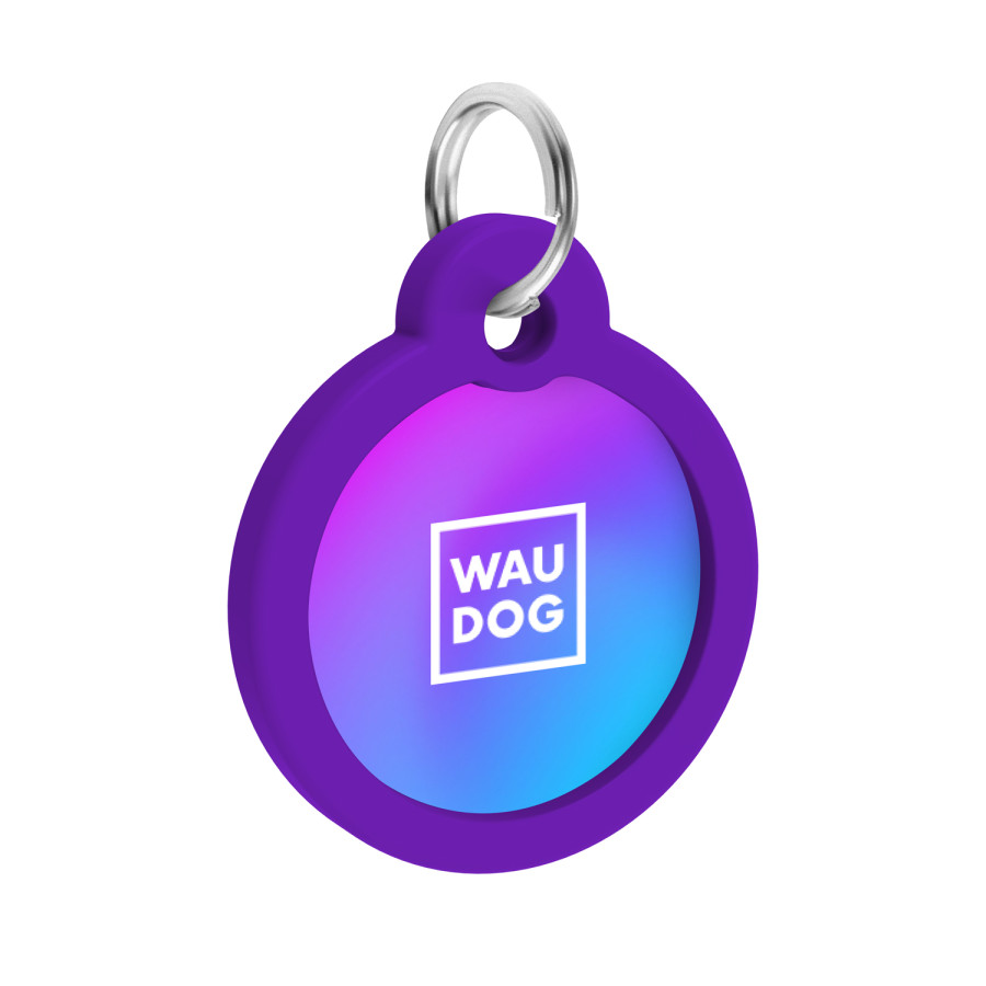 Адресник для собак і котів металевий WAUDOG Smart  ID з QR паспортом, малюнок "Градієнт фіолетовий", круг