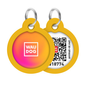 Адресник для собак і котів металевий WAUDOG Smart  ID з QR паспортом, малюнок "Градієнт помаранчевий", круг