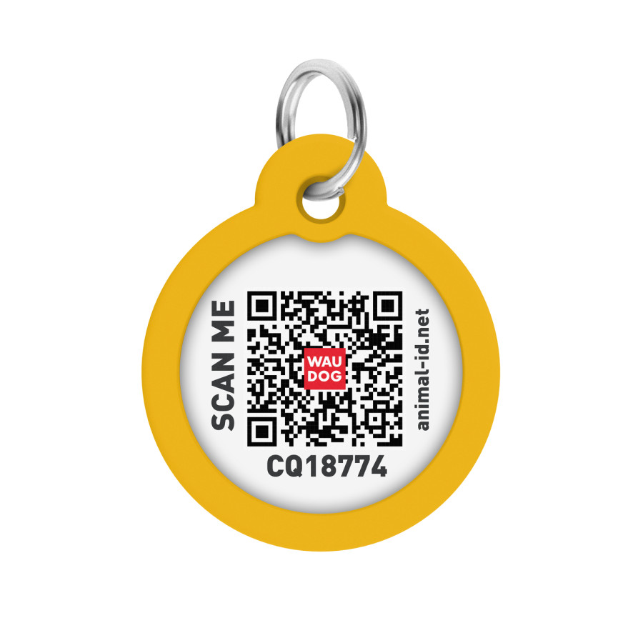 Адресник для собак і котів металевий WAUDOG Smart  ID з QR паспортом, малюнок "Градієнт помаранчевий", круг