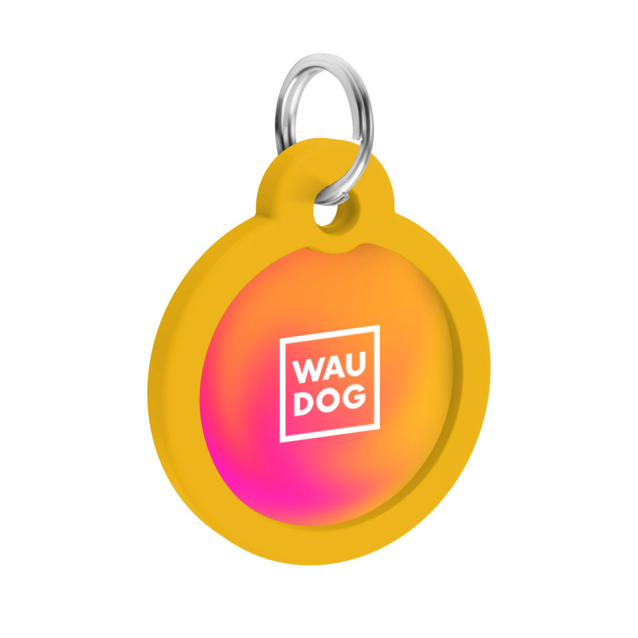 Адресник для собак и котов металлический WAUDOG Smart ID c QR паспортом, рисунок "Градиент оранжевый", круг