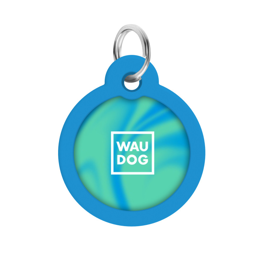 Адресник для собак и котов металлический WAUDOG Smart ID c QR паспортом, рисунок "Градиент голубой", круг