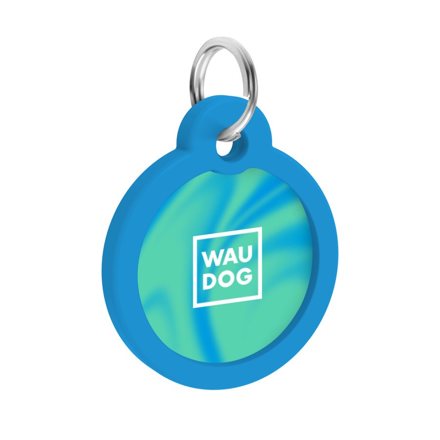 Адресник для собак і котів металевий WAUDOG Smart  ID з QR паспортом, малюнок "Градієнт блакитний", круг