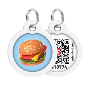 Адресник для собак і котів металевий WAUDOG Smart  ID з QR паспортом, малюнок "Гамбургер", круг