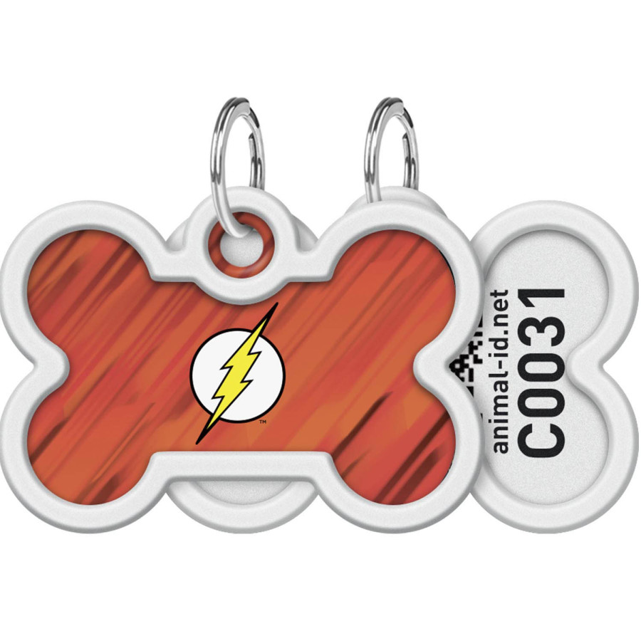 Адресник для собак і котів металевий WAUDOG Smart ID з QR паспортом, малюнок "Флеш лого", кістка 40х28 мм