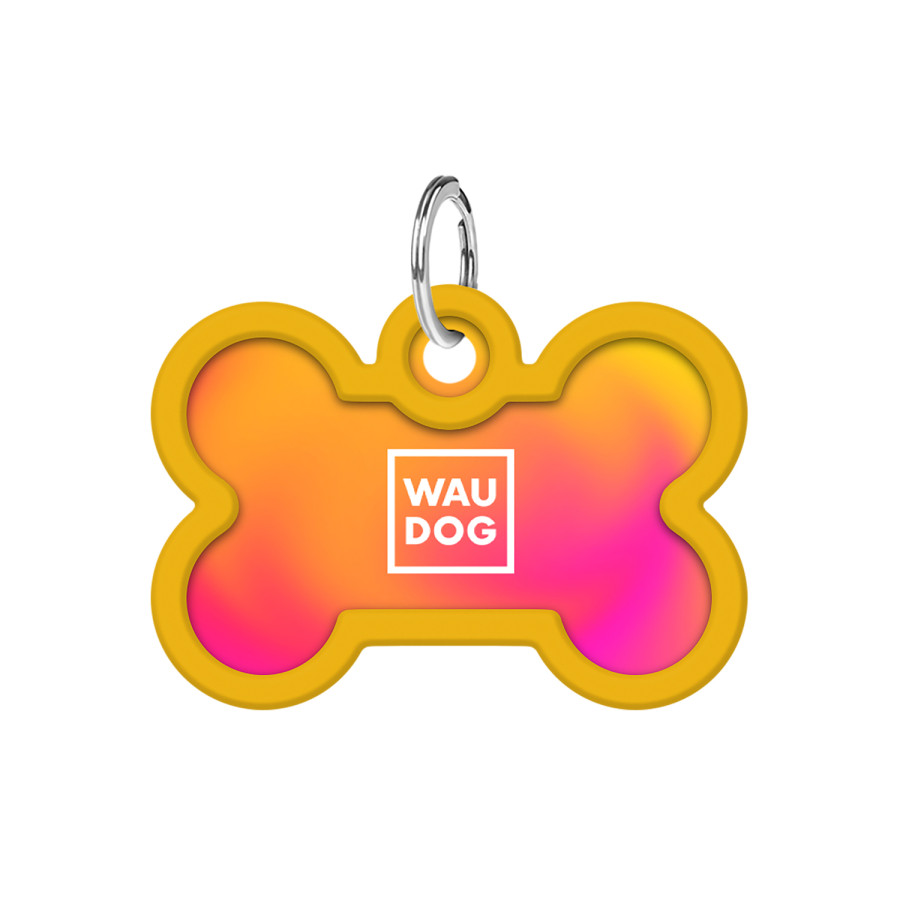 Адресник для собак і котів металевий WAUDOG Smart  ID з QR паспортом, малюнок "Градієнт помаранчевий", кістка