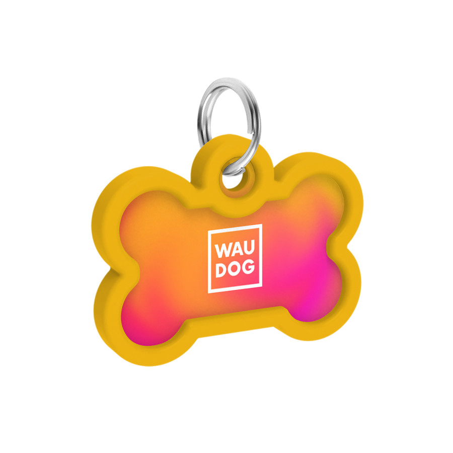 Адресник для собак и котов металлический WAUDOG Smart ID c QR паспортом, рисунок "Градиент оранжевый", кость