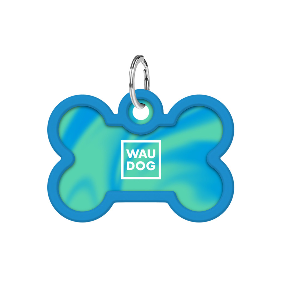 Адресник для собак і котів металевий WAUDOG Smart  ID з QR паспортом, малюнок "Градієнт блакитний", кістка