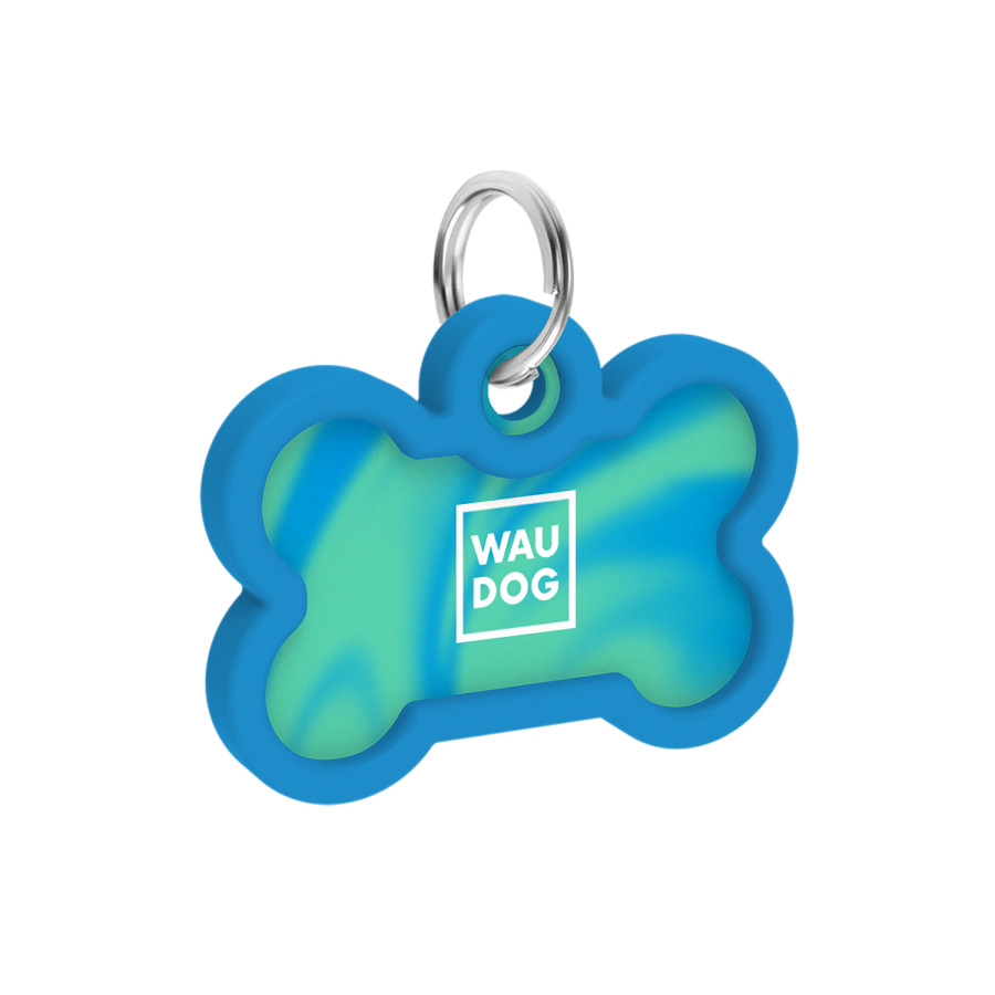 Адресник для собак і котів металевий WAUDOG Smart  ID з QR паспортом, малюнок "Градієнт блакитний", кістка