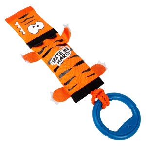 Іграшка для собак Тигр на мотузці з ручкою та пищалкою GiGwi Bite me hard, поліестер, 55 см