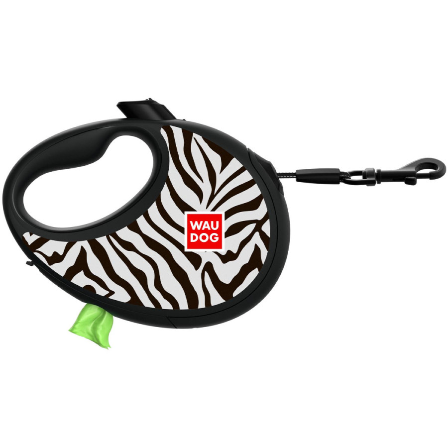 Повідець-рулетка для собак WAUDOG R-leash з контейнером для пакетів, малюнок "Зебра"