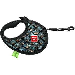 Повідець-рулетка для собак WAUDOG R-leash з контейнером для пакетів, малюнок "Луска"