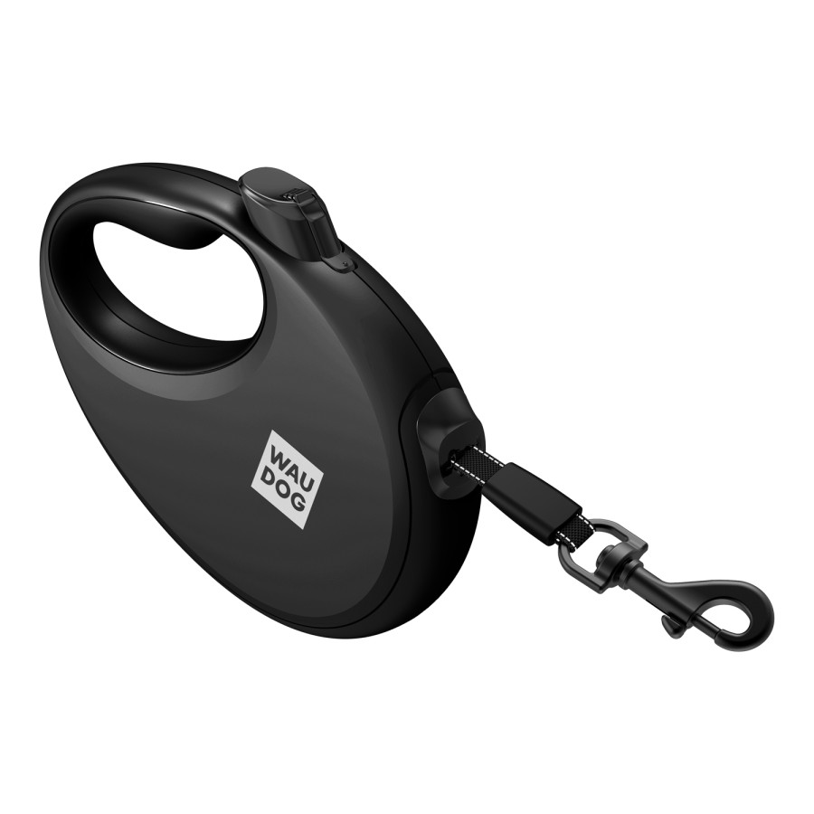 Повідець-рулетка для собак WAUDOG R-leash з  контейнером для пакетів, світловідбивна стрічка, чорний