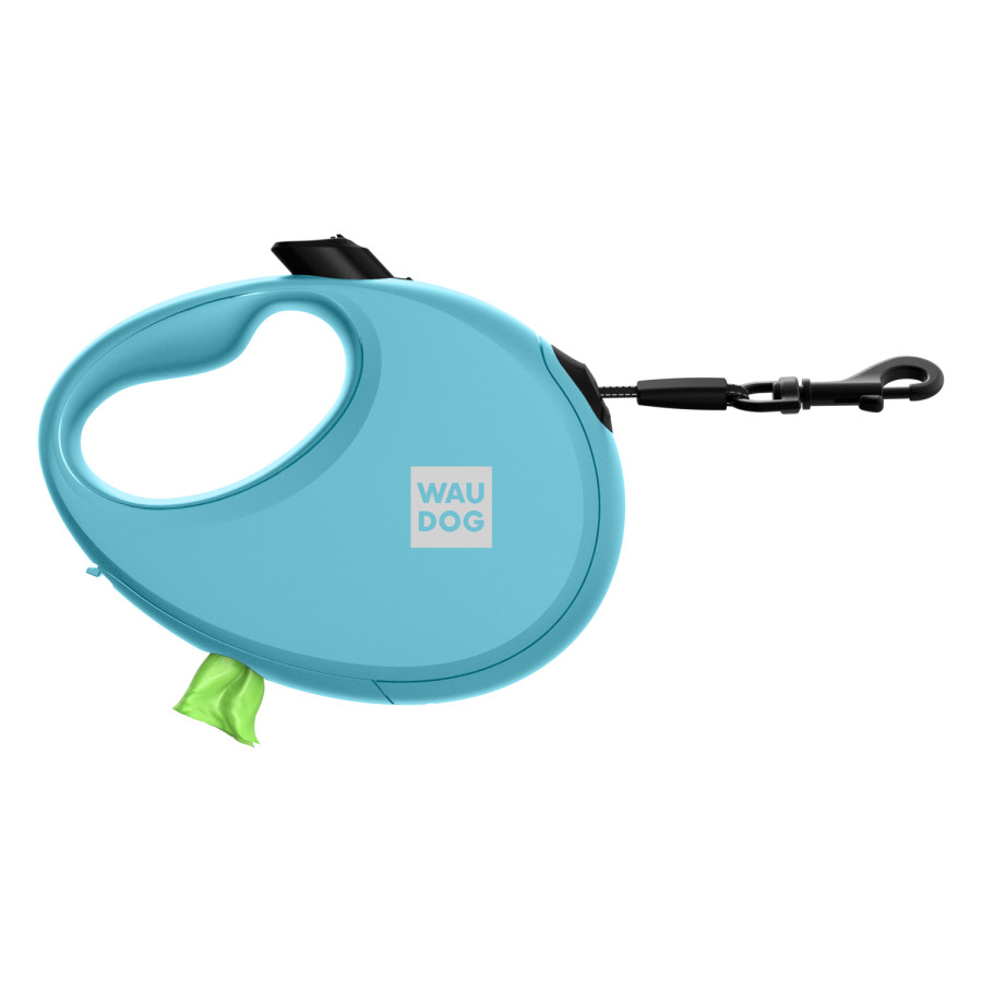 Повідець-рулетка для собак WAUDOG R-leash з  контейнером для пакетів, світловідбивна стрічка, блакитний
