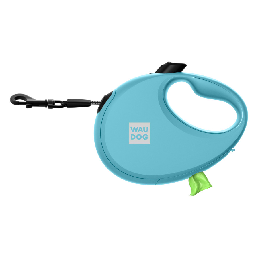 Повідець-рулетка для собак WAUDOG R-leash з  контейнером для пакетів, світловідбивна стрічка, блакитний