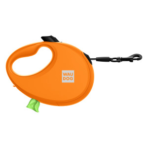 Повідець-рулетка для собак WAUDOG R-leash з  контейнером для пакетів, світловідбивна стрічка, помаранчевий